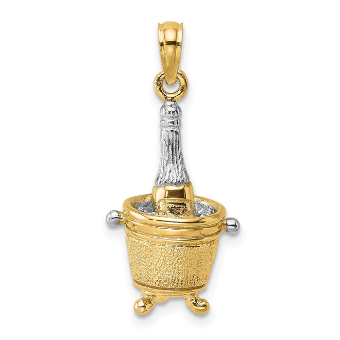 Million Charms 14K Yellow Gold Themed With Rhodium-Plated 3-D Champagne Bottle In Ice Bucket Charm