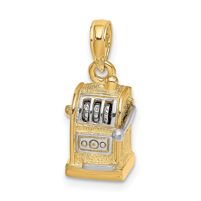 Million Charms 14K Yellow Gold Themed With Rhodium-Plated 3-D Slot Machine / Moveable Handle Charm