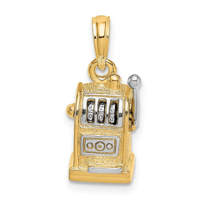 Million Charms 14K Yellow Gold Themed With Rhodium-Plated 3-D Slot Machine / Moveable Handle Charm