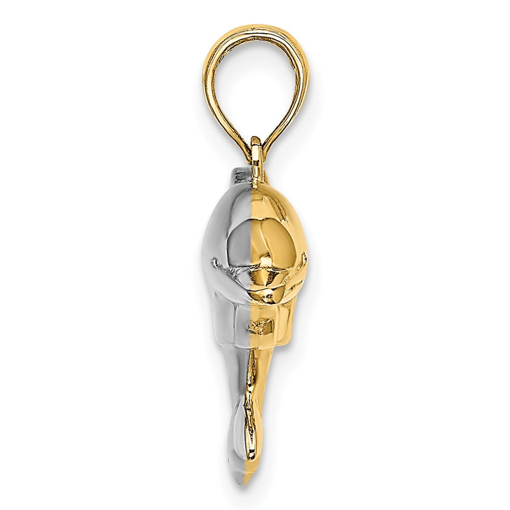 Million Charms 14K Yellow Gold Themed With Rhodium-plated 3-D Reversible Puffed Dolphin Charm