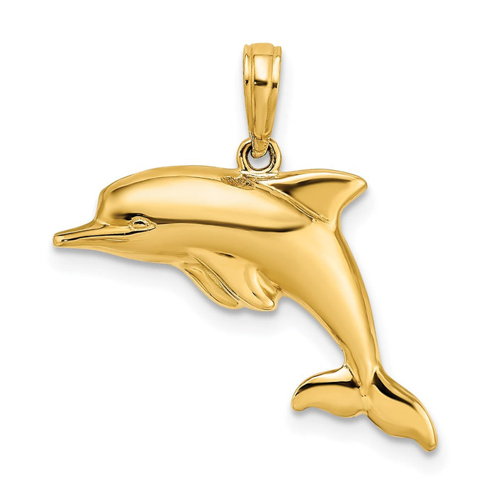 Million Charms 14K Yellow Gold Themed With Rhodium-plated 3-D Reversible Puffed Dolphin Charm