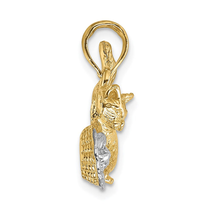 Million Charms 14K Yellow Gold Themed With Rhodium-Plated 2-D Cat Playing With Yarn In Basket Charm