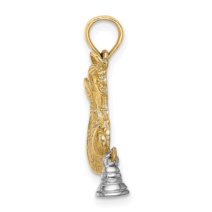 Million Charms 14K With Rhodium-Plated & 2-D Flying Angel With Moveable Bell Charm