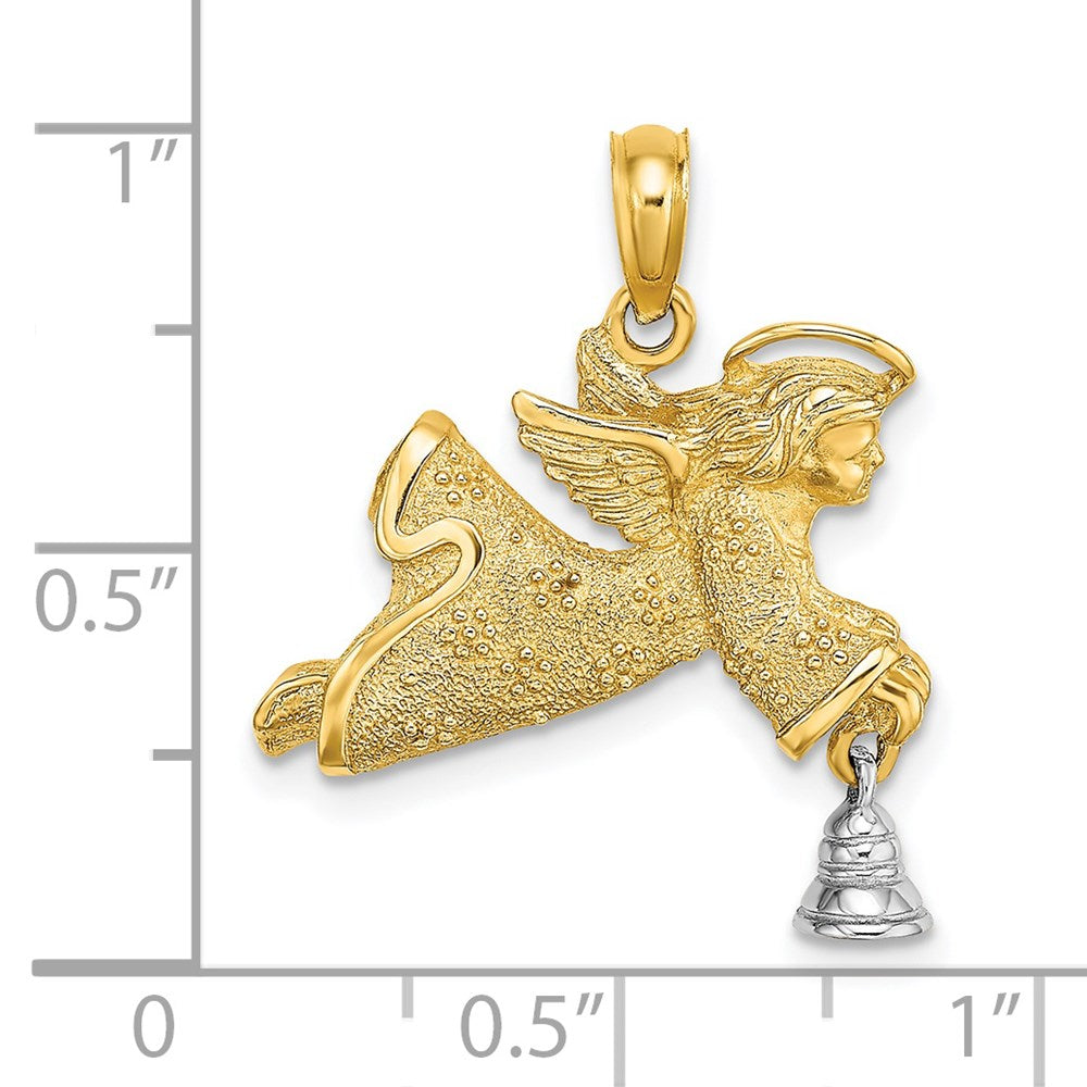 Million Charms 14K With Rhodium-Plated & 2-D Flying Angel With Moveable Bell Charm
