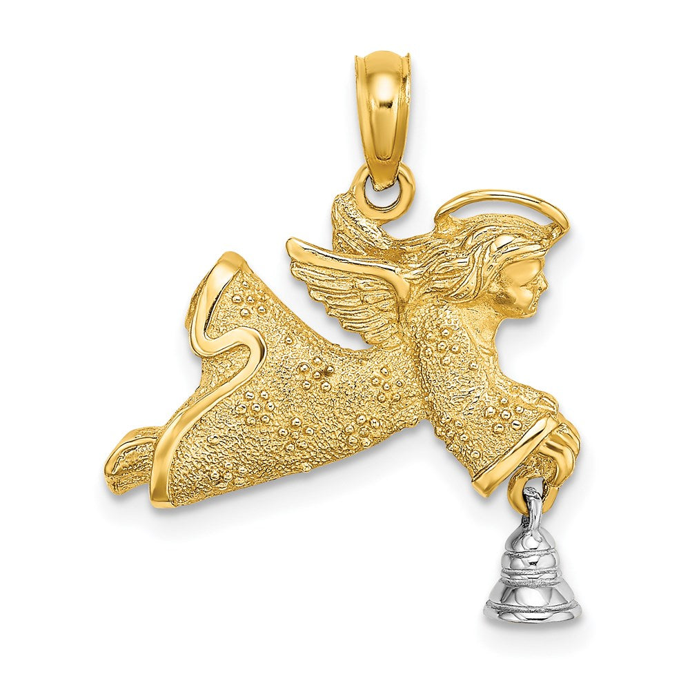 Million Charms 14K With Rhodium-Plated & 2-D Flying Angel With Moveable Bell Charm