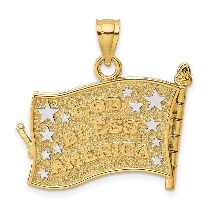 Million Charms 14K Yellow Gold Themed With Rhodium-Plated 3-D Pledge Of Allegiance Flag Book Moveable Charm