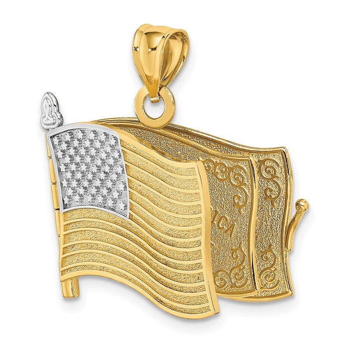Million Charms 14K Yellow Gold Themed With Rhodium-Plated 3-D Pledge Of Allegiance Flag Book Moveable Charm