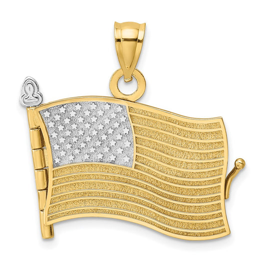 Million Charms 14K Yellow Gold Themed With Rhodium-Plated 3-D Pledge Of Allegiance Flag Book Moveable Charm