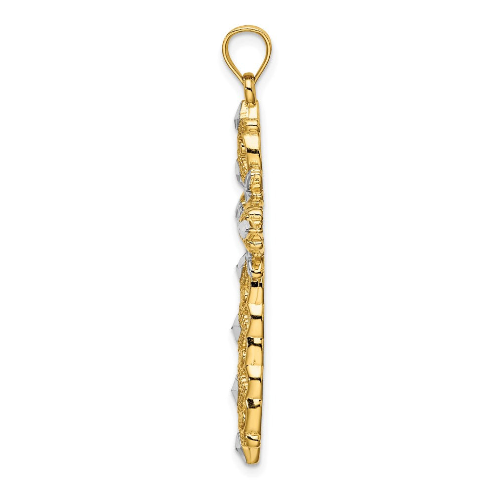 Million Charms 14K Yellow Gold Themed With Rhodium-Plated, Diamond-Cut Relgious Cross Charm