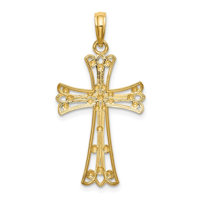 Million Charms 14K Yellow Gold Themed With Rhodium-Plated, Diamond-Cut Relgious Cross Charm