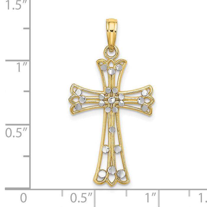 Million Charms 14K Yellow Gold Themed With Rhodium-Plated, Diamond-Cut Relgious Cross Charm