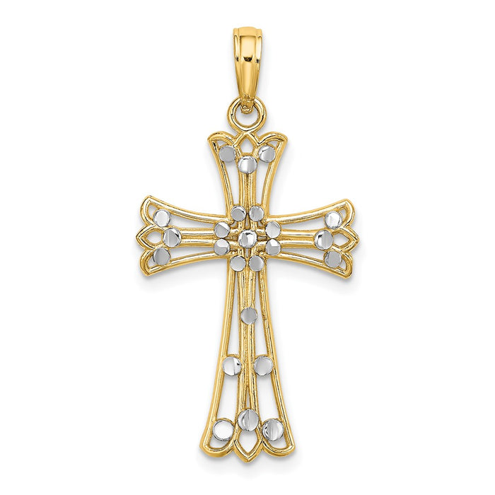 Million Charms 14K Yellow Gold Themed With Rhodium-Plated, Diamond-Cut Relgious Cross Charm