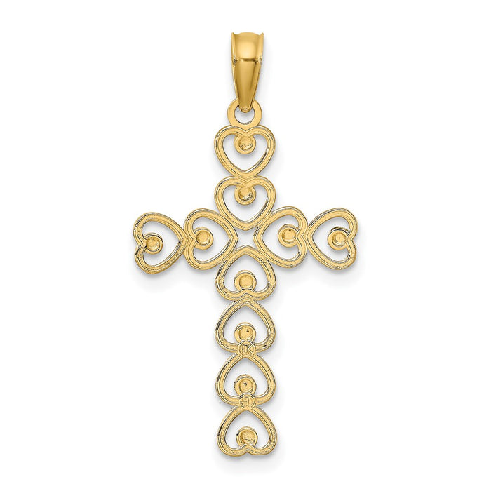 Million Charms 14K Yellow Gold Themed With Rhodium-Plated Diamond-Cut Heart Relgious Cross Charm