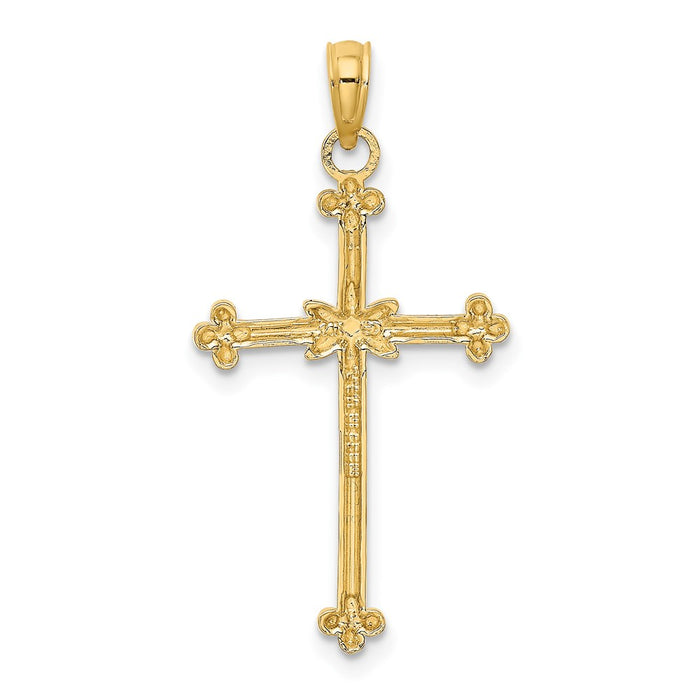 Million Charms 14K Yellow Gold Themed With Rhodium-Plated Thin Diamond-Cut Relgious Cross Charm