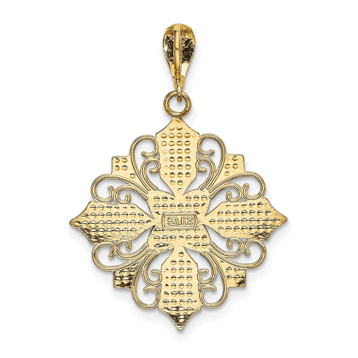 Million Charms 14K Yellow Gold Themed With Rhodium-Plated Cut-Out Relgious Cross Medallion Charm