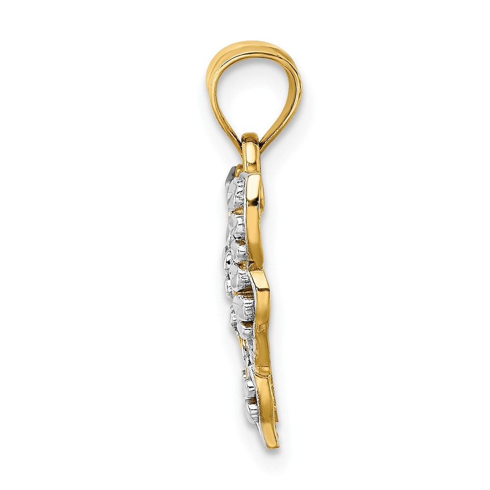Million Charms 14K Yellow Gold Themed With Rhodium-Plated Diamond-Cut Butterfly With White Edge & Cut-Out Wings