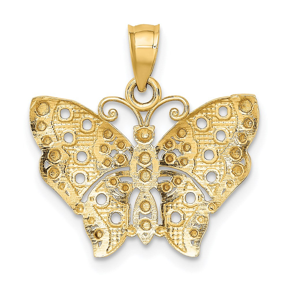 Million Charms 14K Yellow Gold Themed With Rhodium-Plated Diamond-Cut Butterfly With White Edge & Cut-Out Wings