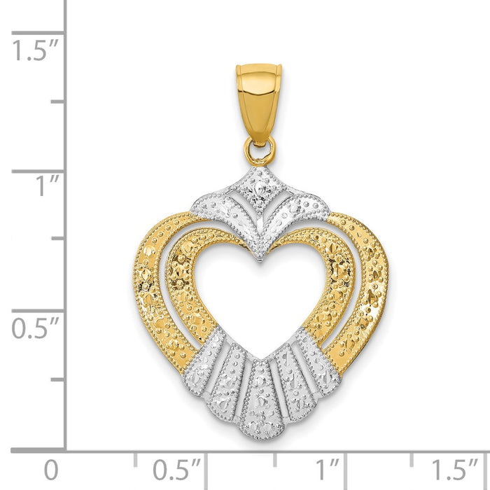 Million Charms 14K Yellow Gold Themed With Rhodium-Plated Cut-Out Heart Charm