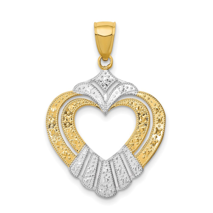 Million Charms 14K Yellow Gold Themed With Rhodium-Plated Cut-Out Heart Charm