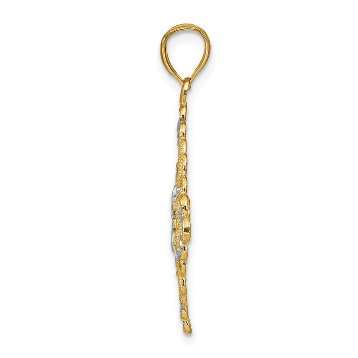 Million Charms 14K Yellow Gold Themed With Rhodium-Plated Diamond-Cut Filigree Medallion Charm