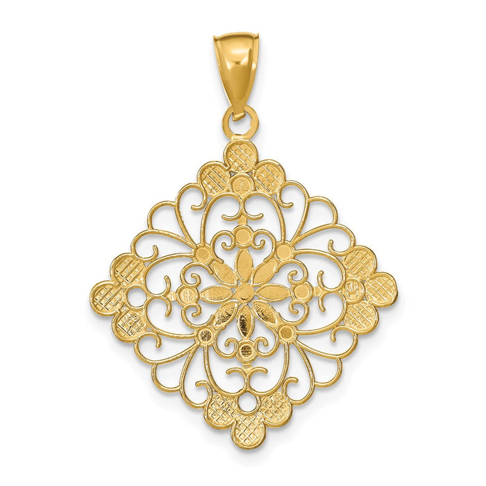 Million Charms 14K Yellow Gold Themed With Rhodium-Plated Diamond-Cut Filigree Medallion Charm