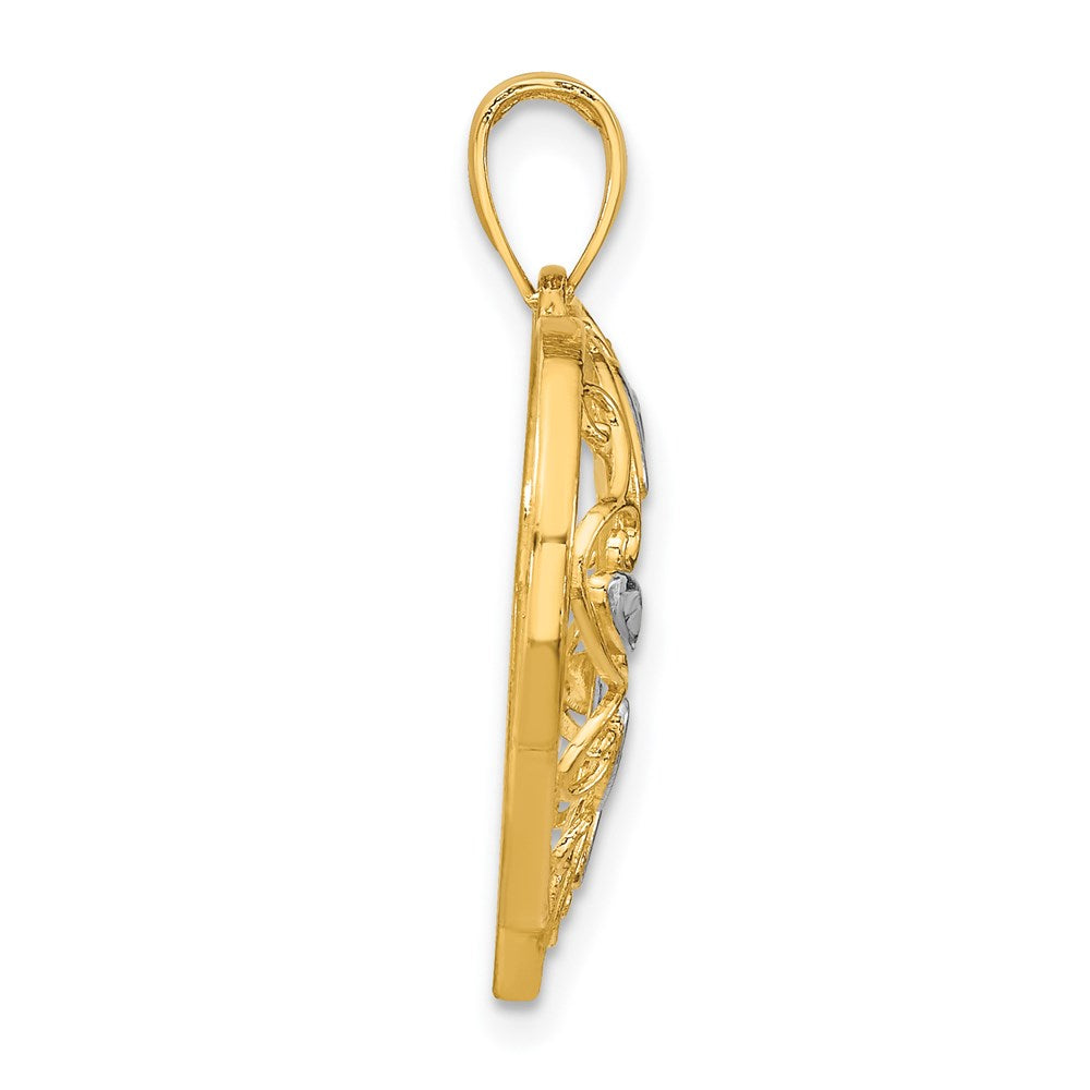 Million Charms 14K Yellow Gold Themed With Rhodium-Plated Diamond-Cut Filigree Heart Charm