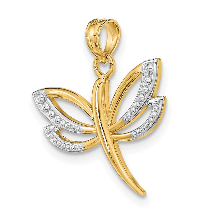 Million Charms 14K Yellow Gold Themed With Rhodium-Plated Textured Dragonfly Charm