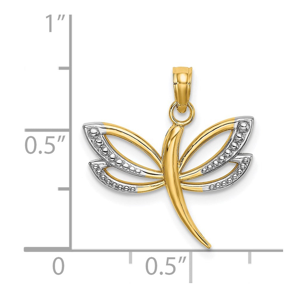 Million Charms 14K Yellow Gold Themed With Rhodium-Plated Textured Dragonfly Charm