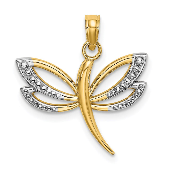 Million Charms 14K Yellow Gold Themed With Rhodium-Plated Textured Dragonfly Charm