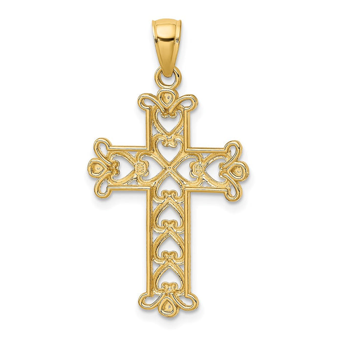 Million Charms 14K Yellow Gold Themed With Rhodium-Plated Polished & Textured Beaded Relgious Cross Charm