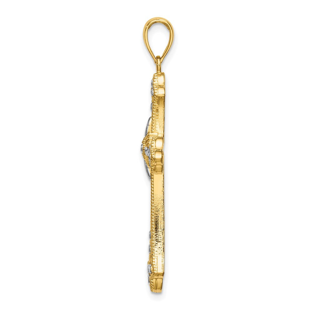 Million Charms 14K Yellow Gold Themed With Rhodium-Plated, Diamond-Cut Edges Relgious Cross Charm