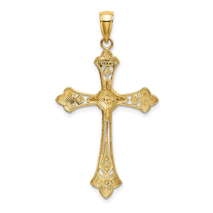 Million Charms 14K Yellow Gold Themed With Rhodium-Plated, Diamond-Cut Edges Relgious Cross Charm