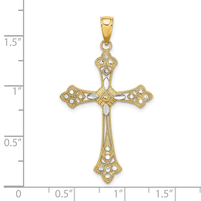 Million Charms 14K Yellow Gold Themed With Rhodium-Plated, Diamond-Cut Edges Relgious Cross Charm