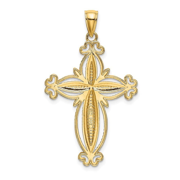 Million Charms 14K Yellow Gold Themed With Rhodium-Plated, Diamond-Cut Puffed Relgious Cross Charm