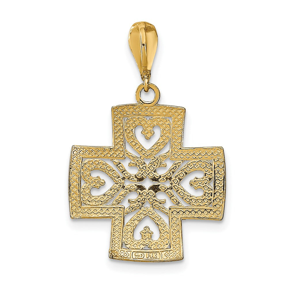 Million Charms 14K Yellow Gold Themed With Rhodium-Plated Diamond-Cut Heart Relgious Cross Charm