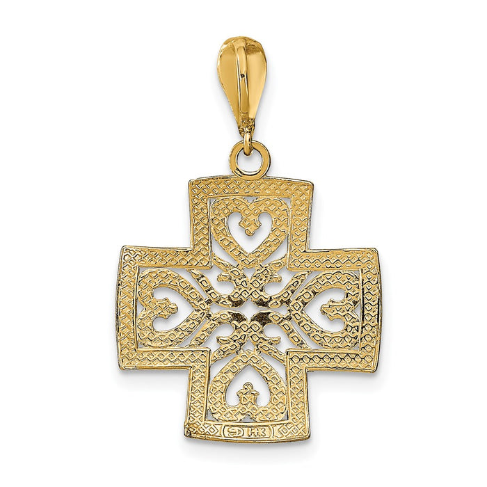 Million Charms 14K Yellow Gold Themed With Rhodium-Plated Diamond-Cut Heart Relgious Cross Charm