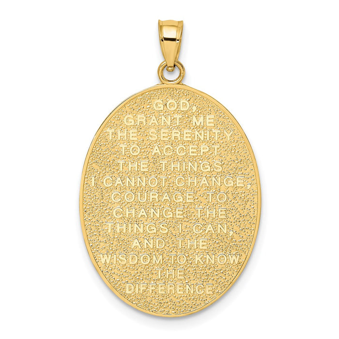 Million Charms 14K Yellow Gold Themed With Rhodium-Plated Serenity Prayer On Back Relgious Cross & Rose Charm