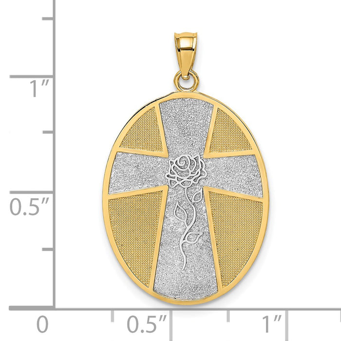 Million Charms 14K Yellow Gold Themed With Rhodium-Plated Serenity Prayer On Back Relgious Cross & Rose Charm