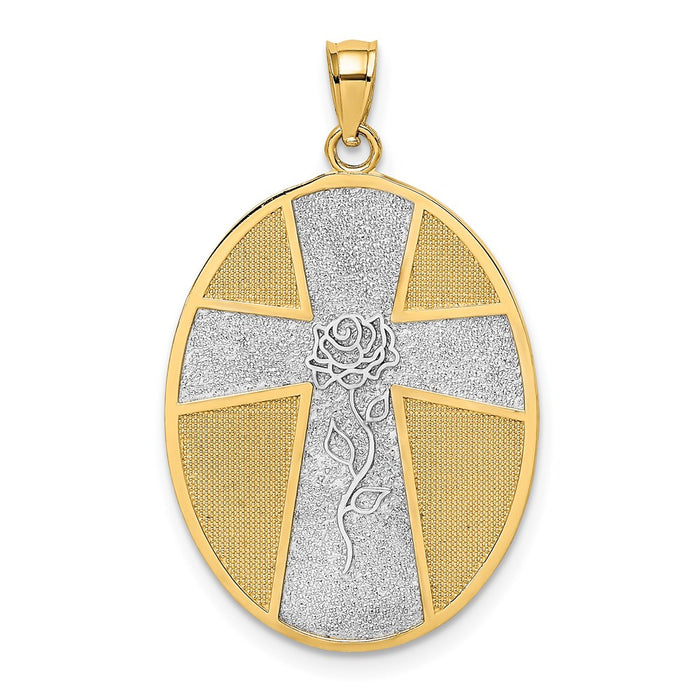 Million Charms 14K Yellow Gold Themed With Rhodium-Plated Serenity Prayer On Back Relgious Cross & Rose Charm