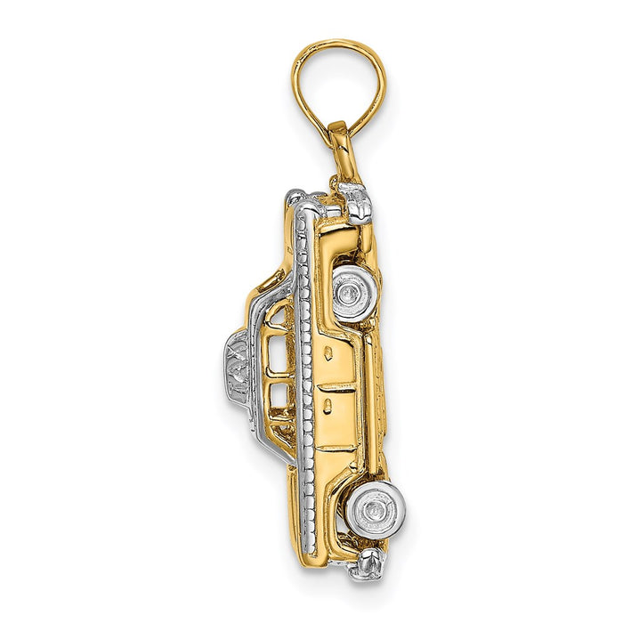 Million Charms 14K Yellow Gold Themed With Rhodium-plated 3-D Taxi Cab With Moveable Tires Charm