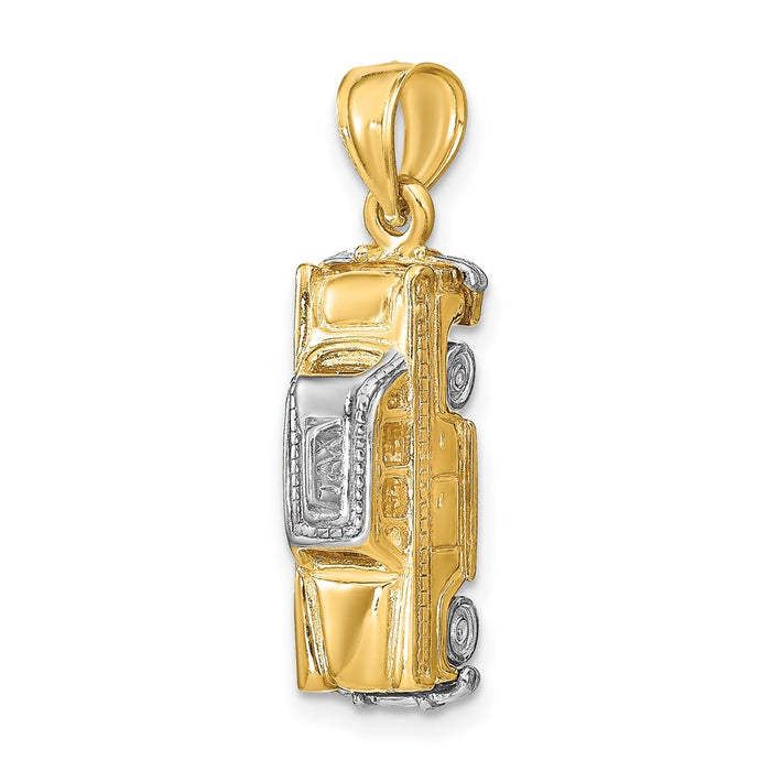 Million Charms 14K Yellow Gold Themed With Rhodium-plated 3-D Taxi Cab With Moveable Tires Charm