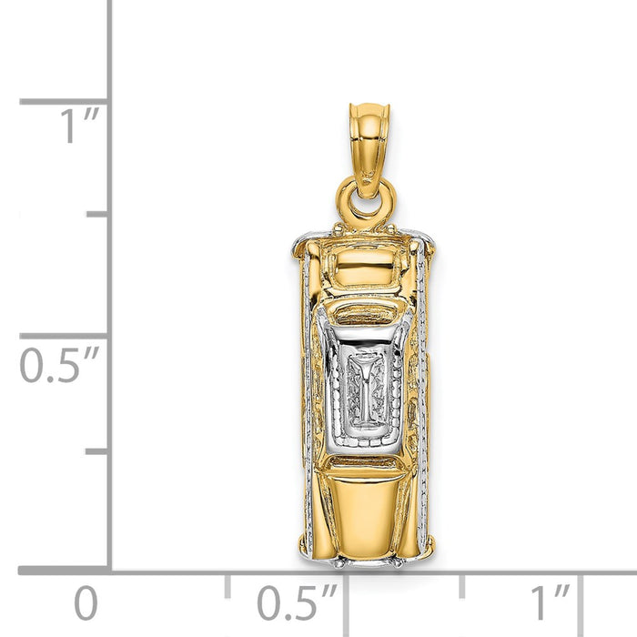 Million Charms 14K Yellow Gold Themed With Rhodium-plated 3-D Taxi Cab With Moveable Tires Charm