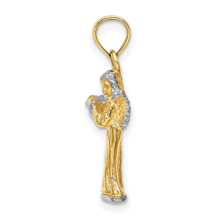 Million Charms 14K Yellow Gold Themed With Rhodium-Plated 3-D Angle Playing Flute Charm