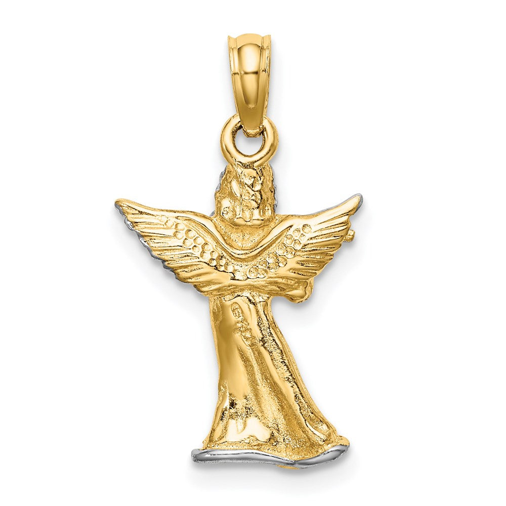 Million Charms 14K Yellow Gold Themed With Rhodium-Plated 3-D Angle Playing Flute Charm