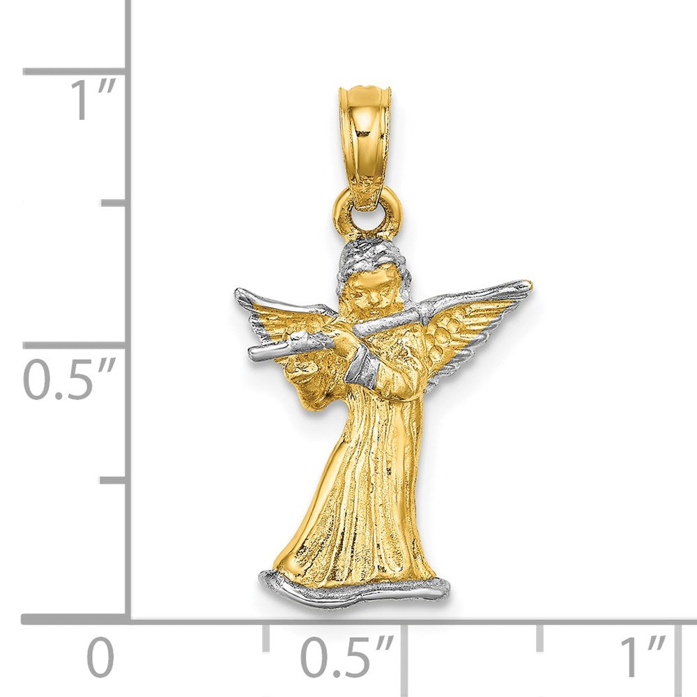 Million Charms 14K Yellow Gold Themed With Rhodium-Plated 3-D Angle Playing Flute Charm