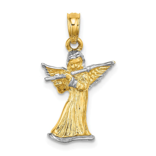 Million Charms 14K Yellow Gold Themed With Rhodium-Plated 3-D Angle Playing Flute Charm