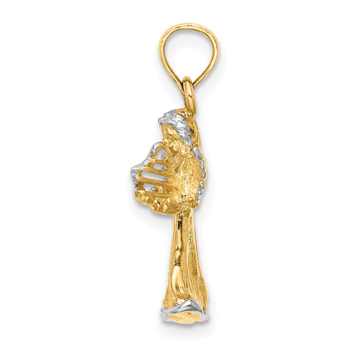 Million Charms 14K Yellow Gold Themed With Rhodium-Plated 3-D Angle Playing Harp Charm