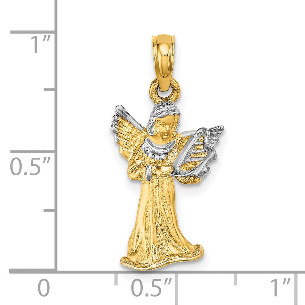 Million Charms 14K Yellow Gold Themed With Rhodium-Plated 3-D Angle Playing Harp Charm