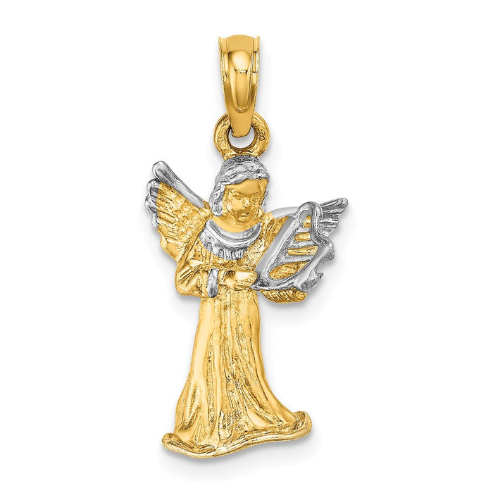 Million Charms 14K Yellow Gold Themed With Rhodium-Plated 3-D Angle Playing Harp Charm