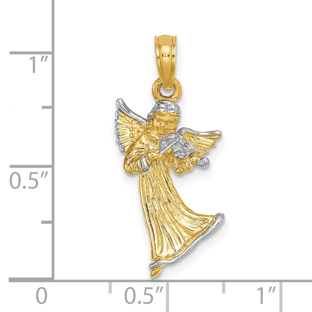 Million Charms 14K Yellow Gold Themed With Rhodium-Plated 3-D Angel Playing Violin Charm
